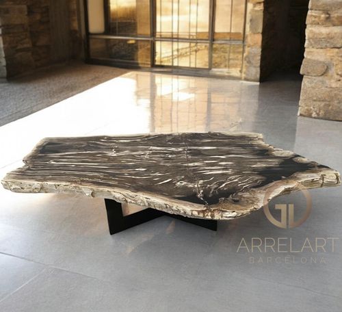 Couchtisch / originelles Design - PADUA - ARRELART - versteinertes Holz / Gestell aus Metall / maßgefertigt
