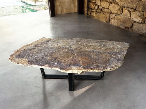 Moderner Couchtisch - QUEEN - ARRELART - versteinertes Holz / Gestell aus rostfreiem Edelstahl / handgefertigt