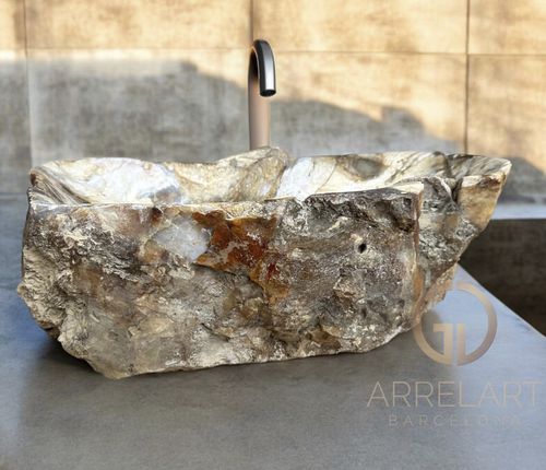 Aufsatzwaschbecken - PW-12 - ARRELART - versteinertes Holz / handgefertigt / organisch