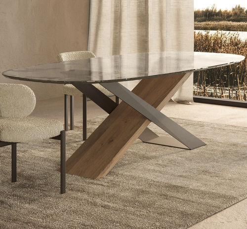Moderner Tisch - X - Nature Design - Glas / Keramik / Gestell aus Metall