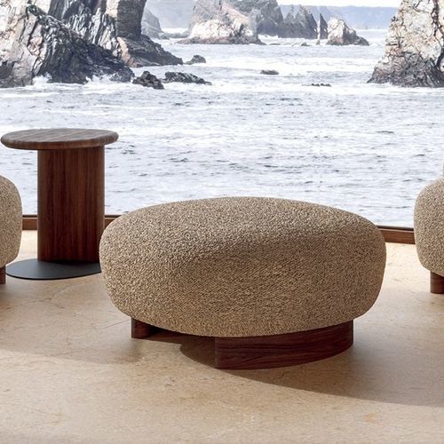 Modernes Sitzkissen - Pebble big - Nature Design - Stoff / Eiche / oval