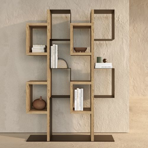 Modernes Bücherregal - Gemini - Nature Design - Eiche / amerikanischer Nussbaum / Natureiche