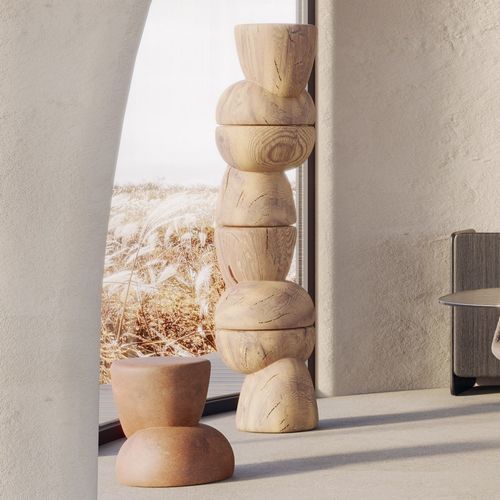 Moderner Beistelltisch - Ovoo - Nature Design - Holz / Keramik / Gestell aus Holz