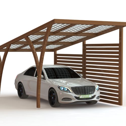 Carport für Gewerbegebrauch - EPORT T SERIES - sunfixings - mit Solarpaneel / Holz