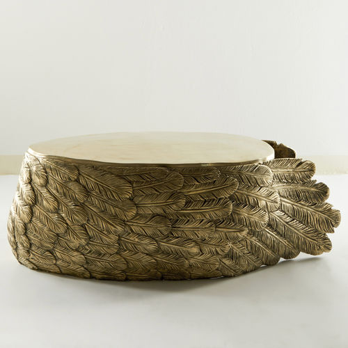 Couchtisch / originelles Design - FEATHER  - MASAYA - Holz / Gestell aus Messing / oval