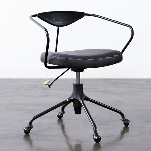 Moderner Bürostuhl - AKRON  - District 8 - Leder / Eiche / Gestell aus Stahl