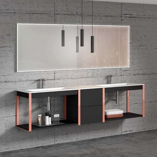 Doppelter Waschtisch-Unterschrank - LOFT - Decosan - wandmontiert / lackierter Stahl / modern
