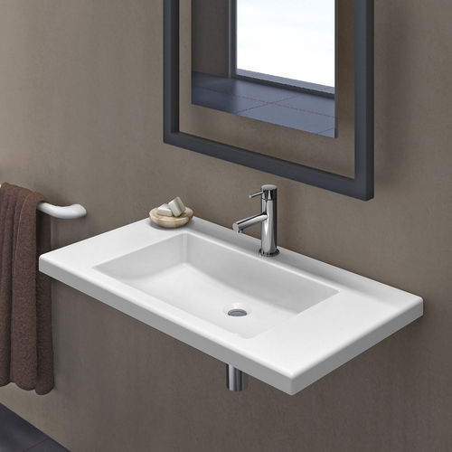 Wand-Waschbecken - ONE LINE - Valadares - Keramik / Kalkstein / Edelstahl