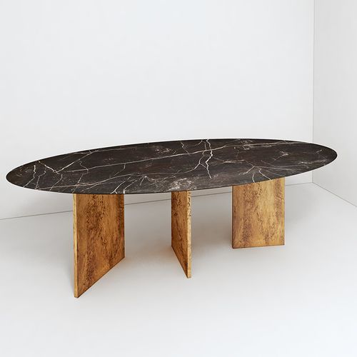 Moderner Esstisch - TIGER - MAPSWONDERS - Marmor / Gestell aus Messing / oval
