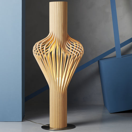 Bodenlampe - DIVA - Northern - polierter Stahl / geblasenes Glas / Eiche