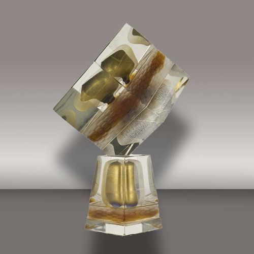 Skulptur / geblasenes Glas - CUBE  - Alberto Dona - freistehend / für Gewerbegebrauch / gold