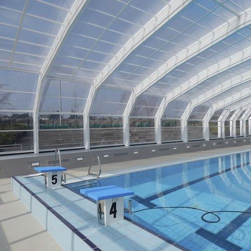 Hohe Schwimmbadüberdachung - Magda - planetabri - teleskopisch / Aluminium / Polycarbonat