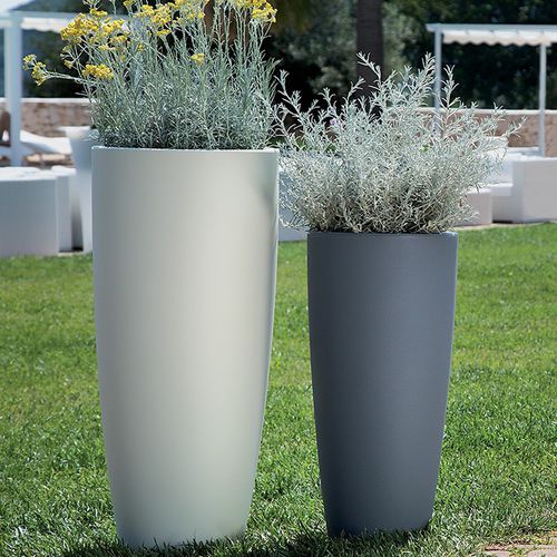 Pflanzgefäß / rotationsgesintertes Polyethylen - CROMIA : STILO ROUND - MONACIS - rund / anthrazitfarben / braun