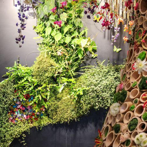 Stabilisierte Wandbegrünung - BUTTERFLY PLANT WALL - Jardins de Babylone - modulare Platte / natürlich / dichtes Blattwerk