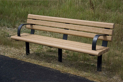Moderne Bank für den öffentlichen Raum - ELITE: EL-BCH72 - URBANDESIGN - pulverbeschichteter Stahl / mit Rückenlehne / mit Armlehnen