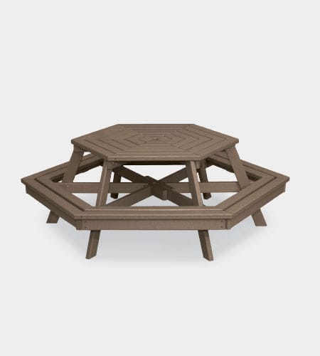 Moderner Picknicktisch - HX74 - URBANDESIGN - Recyclingkunststoff / sechseckig / mit montierten Stühlen