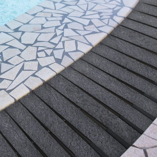 Abflussrinnen-Gitter / Keramik - ELLIPSIS - Modulartem - Marmor / Teakholz / für Pool
