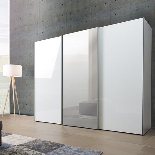 Moderner Kleiderschrank - MOVE - Noteborn BV - hochglanzlackiertes Holz / Aluminium / mit Schiebetür