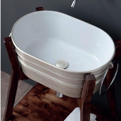 Aufsatzwaschbecken - TNZ02OAR - horganica - Keramik / mit integriertem Handtuchhalter / oval