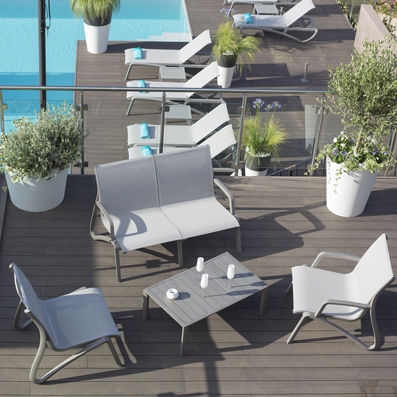 Moderner Couchtisch - SUNSET CONVERSATIONNEL - GROSFILLEX - lackiertes Aluminium / rechteckig / für professionellen Einsatz