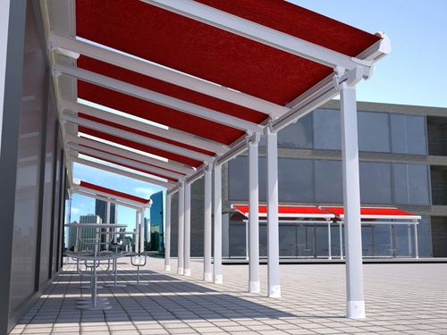 Angebaute Pergola - ELIOS - Ici Store - Aluminium / Acryl / mit Stoffüberdachung