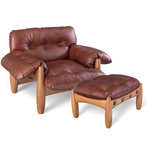 Moderner Sessel - MOLE - LinBrasil - Leder / Massivholz / Buche