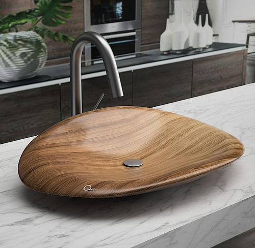 Aufsatzwaschbecken - KODIA - QINN DESIGNS - Holz / nach Maß / oval
