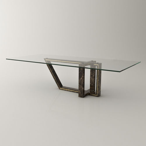 Moderner Tisch - EVOLUTIO GOLD EDITION - Roig - art & design - - Hartglas / Gestell aus Marmor / rechteckig