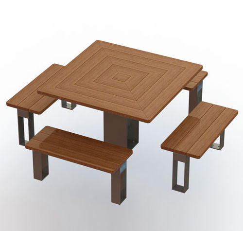 Moderne Tischgarnitur - DUBAI - Ferrinox - Holz / Stahl / für Außenbereich