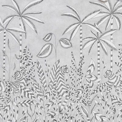 Moderne Tapete - PARADIS DES TIGRES GRISAILLE BESPOKE - ISIDORE LEROY - Naturmotiv / Stoffoptik / weiß