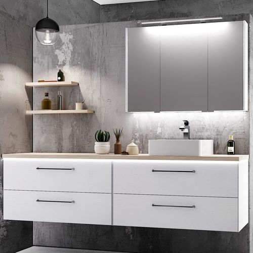 Doppelter Waschtisch-Unterschrank - NATURA - UAB KAME - wandhängend / Holzfurnier / Keramik