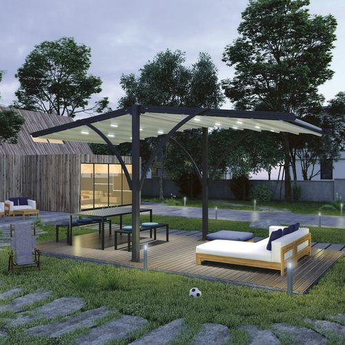 Selbsttragende Pergola - TAILOR-MADE R5 - SUBULATE - GOSS Outdoor - aus lackiertem Aluminium / mit Stoffüberdachung / einziehbar