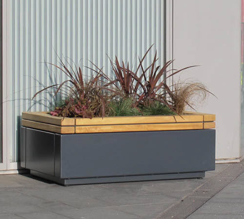 Iroko-Pflanzkübel - RAILROAD  - Furnitubes - pulverbeschichteter Stahl / GFK / rechteckig