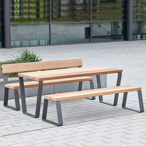Moderne Tischgarnitur - CAMPUS - Bailey streetscene - Holz / Aluminium / für Außenbereich