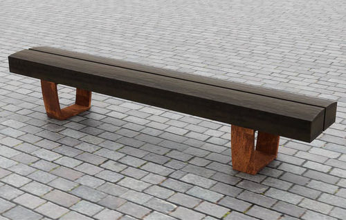 Moderne Bank für den öffentlichen Raum - 1 UP-CYCLED - CHRIS NANGLE - Holz / COR-TEN®-Stahl / für Schulen