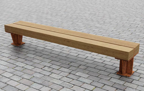 Moderne Bank für den öffentlichen Raum - 6 UP-CYCLED - CHRIS NANGLE - Holz / COR-TEN®-Stahl / für Schulen