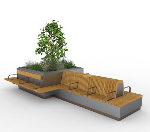 Laubholz-Pflanzkübel - BRANDELHOW  - LOGIC STREET & PARK FURNITURE - galvanisiertem Stahl / quadratisch / mit integrierter Bank