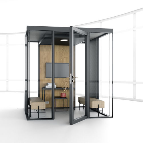 POD-Büro / Akustik - DUO XL - Mecanalu - mit Glastür / mit integrierter LED-Beleuchtung / mit integrierter Steckdose