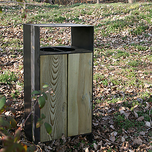 Park-Abfallbehälter - CORTEN - Woodscape. - galvanisiertem Stahl / COR-TEN®-Stahl / Holz