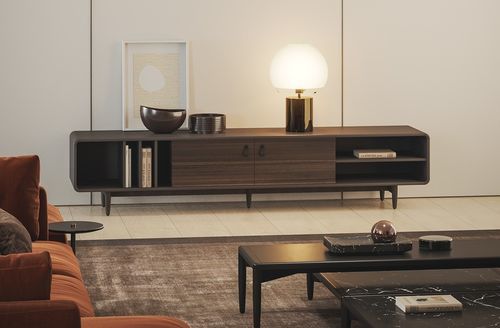 Moderner TV-Ständer - ST004 - Praddy Unipessoal lda - Nussbaum / Leder / Holz