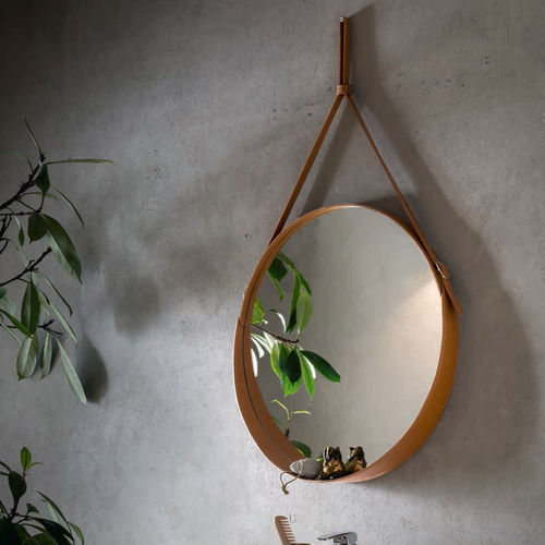 Wandmontierter Spiegel - CORIUM - Limac Design® - modern / rund / Leder