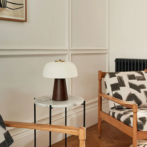 Tischlampe - NITA  - Heathfield and Comapny - Messing / Satin / Eiche