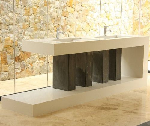 Doppelte Waschtischplatte - NOBLE SUPREME WHITE - Technistone a.s. - Kunststein