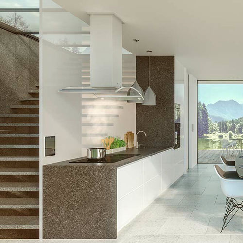 Kunststein-Arbeitsplatte - ESSENTIAL CRYSTAL BELGIUM - Technistone a.s. - für Küche / poliert / mit rechteckigen Kanten