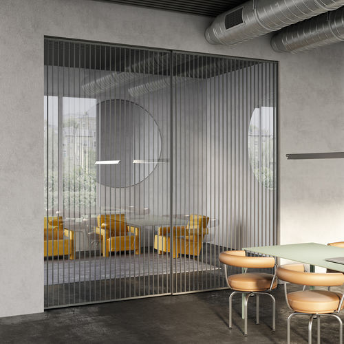 Tür für Innenbereich - RI-TRAIT 8B - ALBED - anodisiertes Aluminium / mit Sicherheitsglas / Schiebe