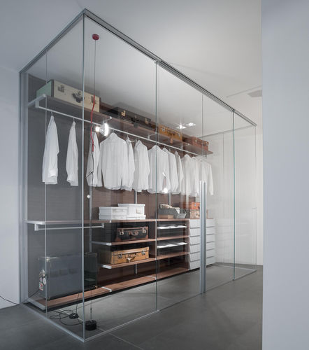 Tür für begehbaren Kleiderschrank / für Innenbereich - DOT - ALBED - anodisiertes Aluminium / Glas / Schiebe