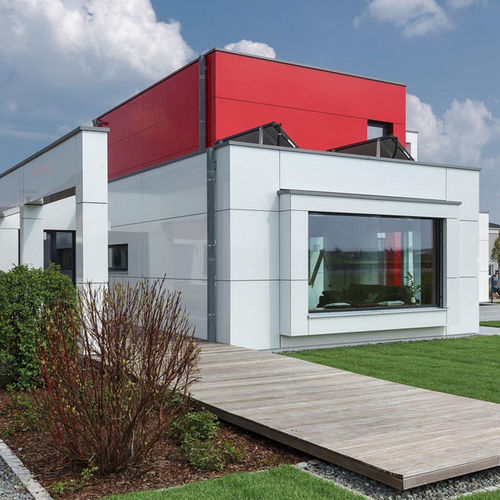 Paneel-Fassadenverkleidung - LUXHAUS, WORLD OF PREFAB HOUSES, NUREMBERG - ALUCOBOND - Aluminium / Verbundwerkstoff / zum Einrasten