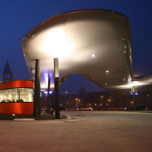 Verkleidungs-Verbundplatte - BUSBAHNHOF JENA - ALUCOBOND - für Gebäude / für Markise / für Unterstand