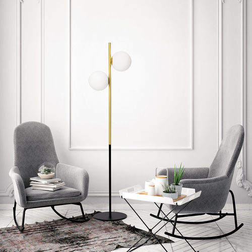 Bodenlampe - JUGEN - Miloox - gebürstetes Messing / Opal / geblasenes Glas