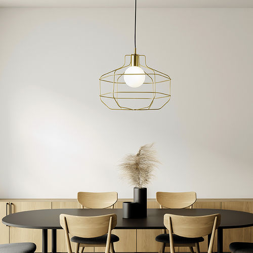 Hängelampe - WIRE - Miloox - Metalldraht / gebürstetes Messing / Opal